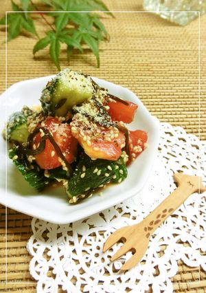 胡瓜とトマトの塩昆布胡麻ラー油和え-レシピのメイン写真