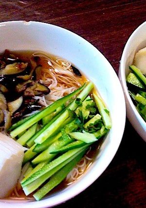 茄子の大蒜炒めと青じそ胡瓜のぶっかけ素麺-レシピのメイン写真