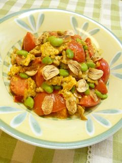 トマトと枝豆のニンニクカレー炒め-レシピのメイン写真