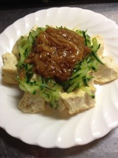 なめたけ・キュウリ乗せ雷豆腐-レシピのメイン写真