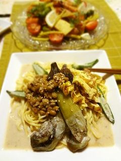 オクラと納豆と焼き茄子の豆乳冷やし中華♪-レシピのメイン写真