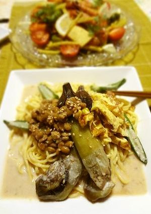 オクラと納豆と焼き茄子の豆乳冷やし中華♪-レシピのメイン写真