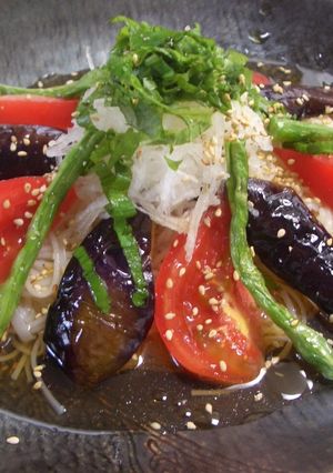 揚げ茄子✿トマトのせそうめん-レシピのメイン写真