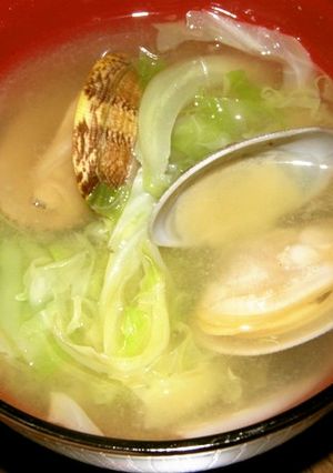 春ｷｬﾍﾞﾂとあさり（一度冷凍）の味噌汁-レシピのメイン写真