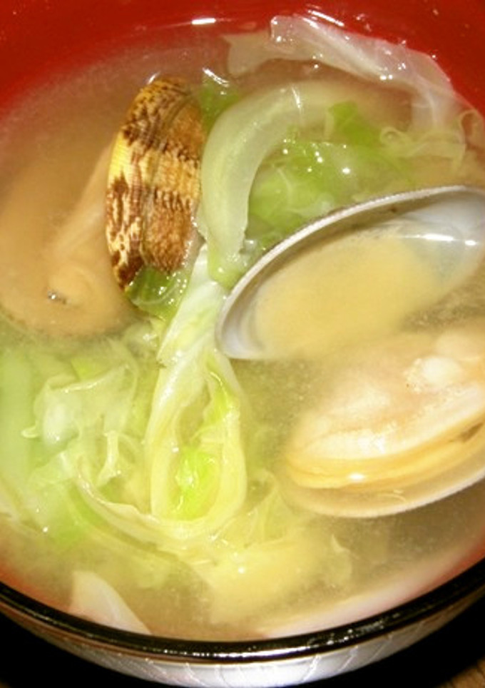 春ｷｬﾍﾞﾂとあさり（一度冷凍）の味噌汁-レシピのメイン写真