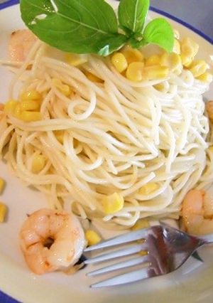 夏のランチはコーンとむき海老の冷製パスタ-レシピのメイン写真