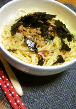 簡単☆たたき梅と納豆のパスタ-レシピのメイン写真