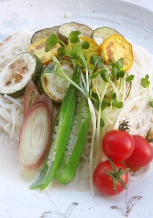夏野菜たっぷり♪豆乳スープそうめん☆-レシピのメイン写真