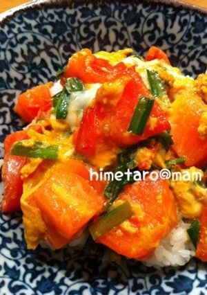 夏休みのお昼にも☆にらトマト丼-レシピのメイン写真
