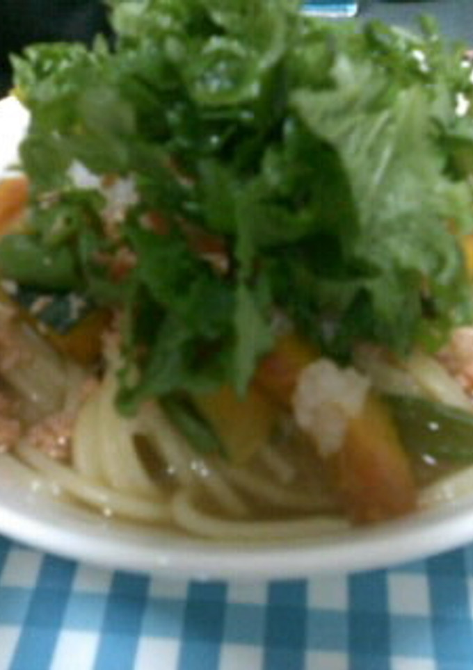 夏野菜と鮭フレークの和風パスタ-レシピのメイン写真