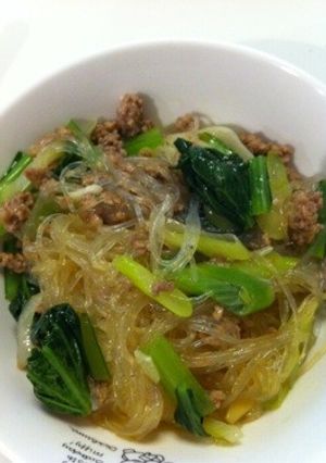 緑野菜と挽肉の春雨丼-レシピのメイン写真
