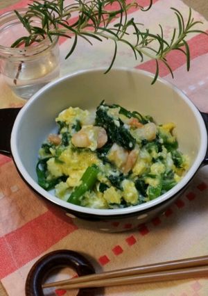 夏バテ解消！つるむらさきとエビの塩麹炒め-レシピのメイン写真