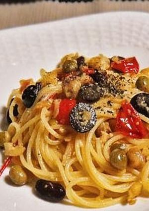 3種の豆とブラックオリーブのパスタ-レシピのメイン写真