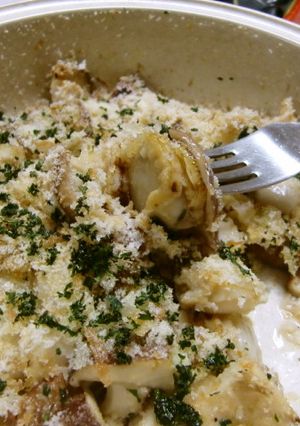 ベビーホタテ＆キノコのカリカリパン粉焼き-レシピのメイン写真