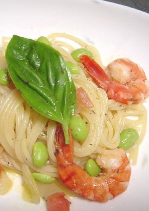 エビと枝豆の冷製パスタ　バジル添え-レシピのメイン写真