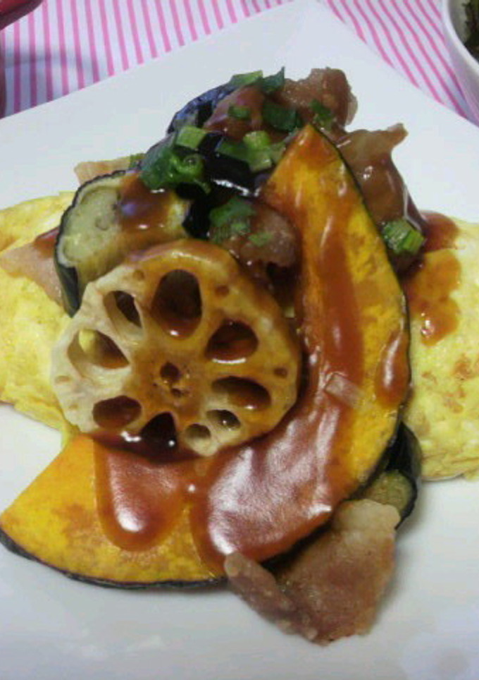 揚げ野菜と甘酢あんかけの和風オムライス-レシピのメイン写真