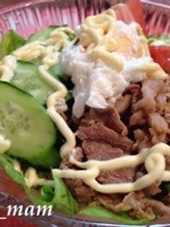 豚の生姜焼きon冷やしサラダうどん♬-レシピのメイン写真