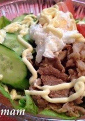 豚の生姜焼きon冷やしサラダうどん♬-レシピのメイン写真