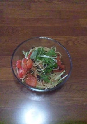 簡単！トマトと塩昆布の冷たいパスタ！-レシピのメイン写真