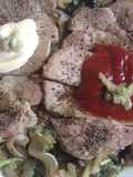 豚ローステキ＋玉ねぎポパイのオイル炒め