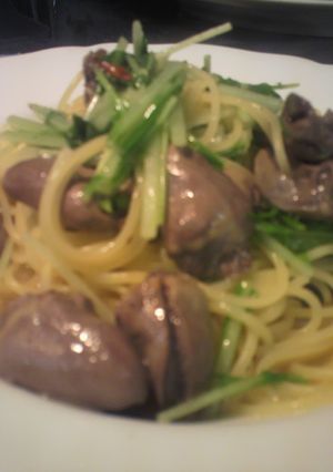 鳥ハツと水菜のパスタ-レシピのメイン写真