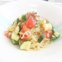夏野菜たっぷり！冷製パスタ。バジル風味-レシピのメイン写真