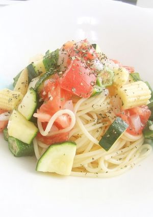 夏野菜たっぷり！冷製パスタ。バジル風味-レシピのメイン写真