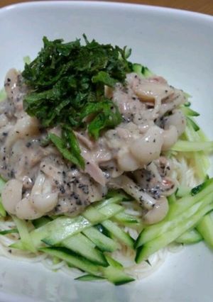 大葉香る胡麻マヨたっぷりダレのっけ素麺♪-レシピのメイン写真