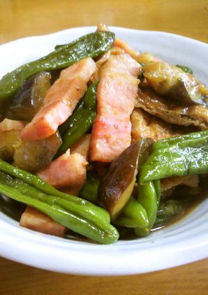 ししとう・茄子・ベーコン・油揚げの煮物-レシピのメイン写真