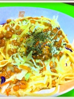混ぜるだけ!冷製なめ茸納豆と野菜のパスタ-レシピのメイン写真