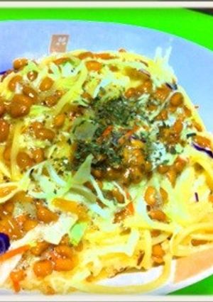 混ぜるだけ！冷製なめ茸納豆と野菜のパスタ-レシピのメイン写真