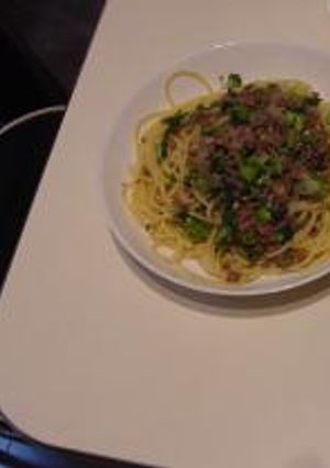 超おいしい♪春♪菜の花と挽肉のぱすた。-レシピのメイン写真