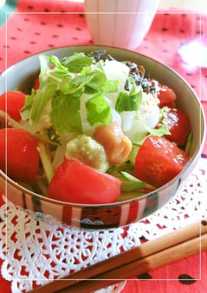 トマトとイカと塩昆布の梅わさび丼-レシピのメイン写真
