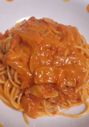 カロリー気にせず濃厚トマトクリームスパ-レシピのメイン写真