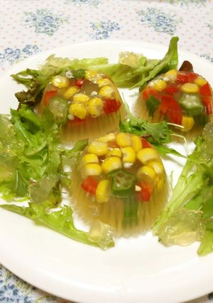 鮮やか！！夏野菜の寒天よせ-レシピのメイン写真