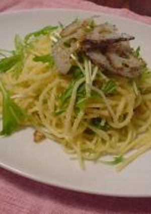 明太子と水菜のスパゲッティ with かりかりレンコン-レシピのメイン写真