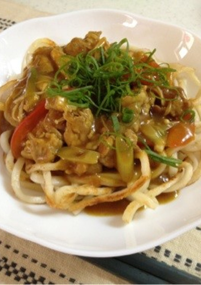 お昼に！堅焼きうどんの和風カレー餡かけ-レシピのメイン写真