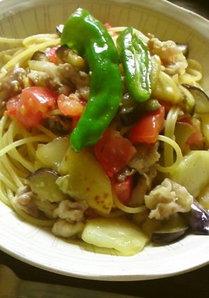 夏野菜の彩りペペロンチーノ-レシピのメイン写真