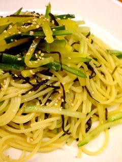 沢庵・胡瓜・塩昆布で超簡単冷製パスタ-レシピのメイン写真
