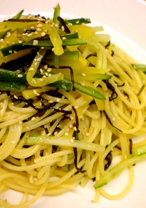 沢庵・胡瓜・塩昆布で超簡単冷製パスタ-レシピのメイン写真