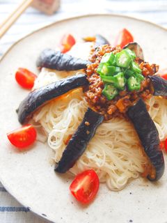 茄子とオクラのジャージャーそうめん-レシピのメイン写真