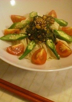 モロヘイヤ納豆&夏野菜☆そうめん-レシピのメイン写真