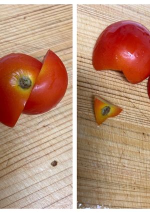 コツ：トマトは真ん中からずらして切る-レシピのメイン写真