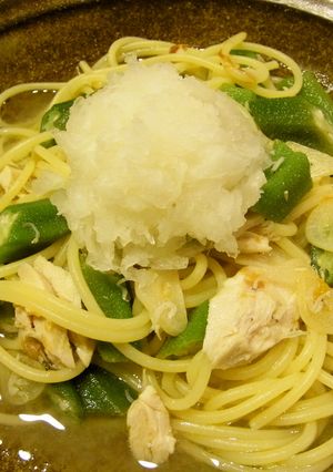 ささみとオクラと梅じゃこの和風パスタ-レシピのメイン写真