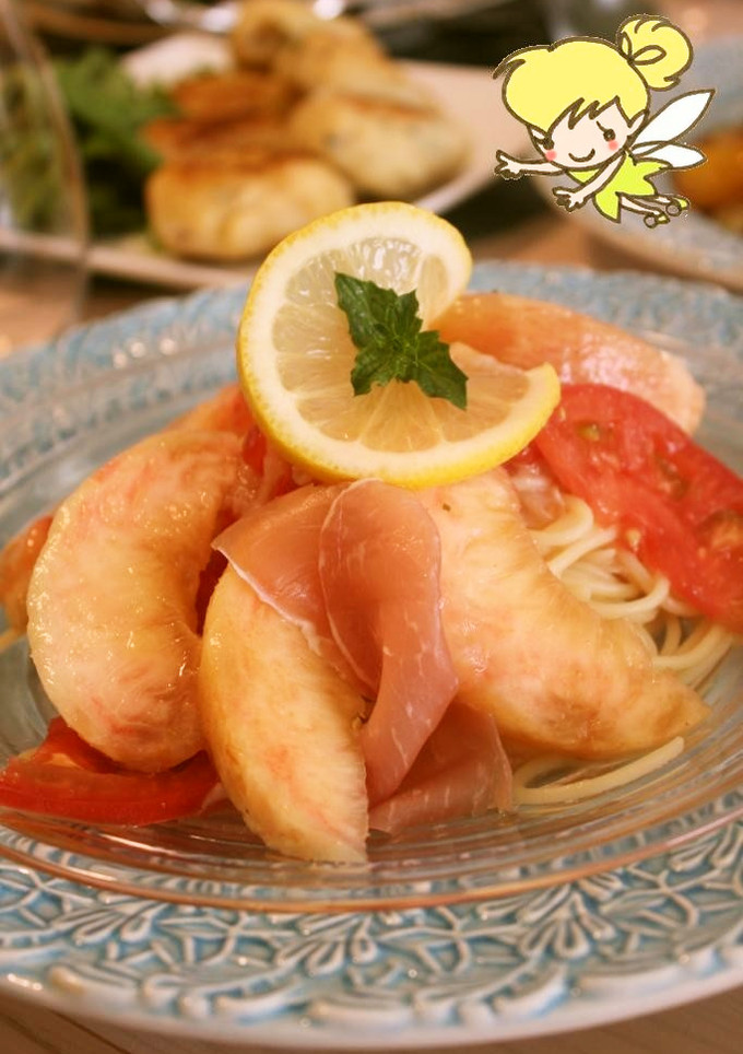 夏季限定☆桃と生ハムとトマトの冷製パスタ-レシピのメイン写真