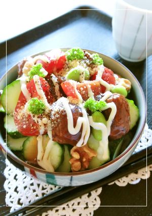 ミートボールと胡瓜とトマトの丼-レシピのメイン写真
