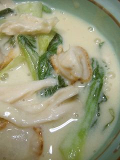 白舞茸とチンゲン菜、ホタテの豆乳煮-レシピのメイン写真