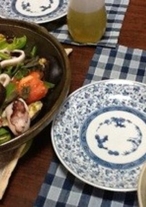 塩麹で味付けしたイカと野菜の陶板焼き-レシピのメイン写真