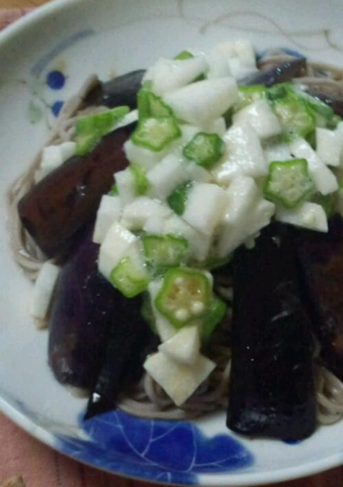 揚げ茄子とオクラ長芋の冷蕎麦-レシピのメイン写真
