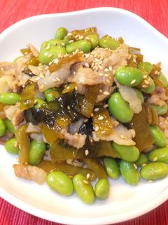 おつまみに最高♪枝豆、豚肉、高菜炒め★-レシピのメイン写真